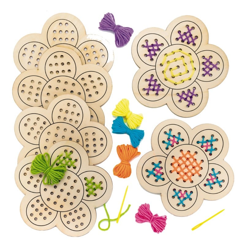 Wooden threading flowers, spring, set of 4 ass.