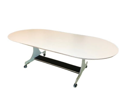 Mobile oval table, birch/white hpl