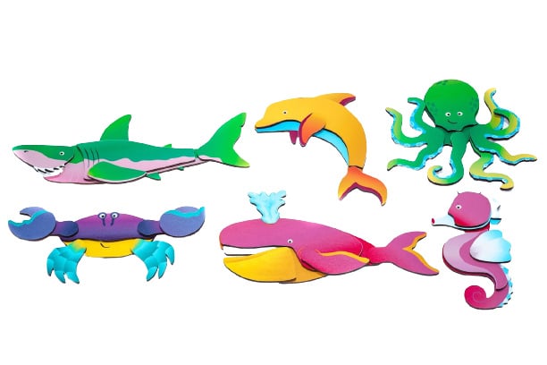 6 puzzels in een houten opbergkist, thema oceaan