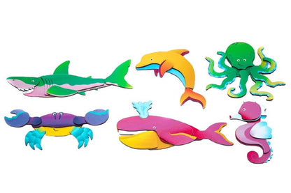 6 puzzels in een houten opbergkist, thema oceaan