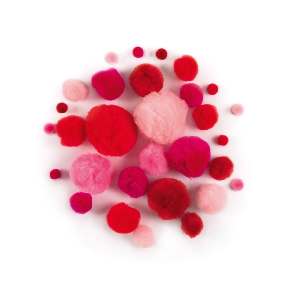 Pompons, rood-roze kleuren