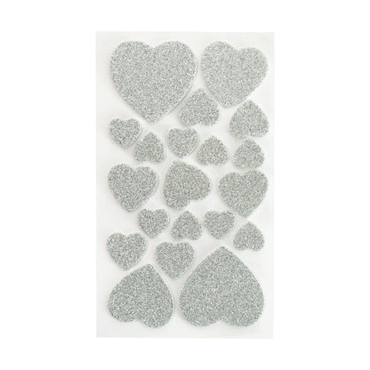 Foam glitterstickers Hartjes rood en zilver