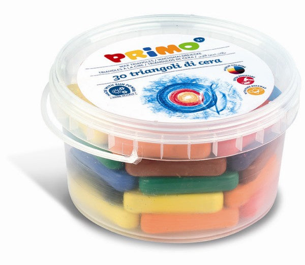 Primo triangular wax crayons, bucket 30 pieces