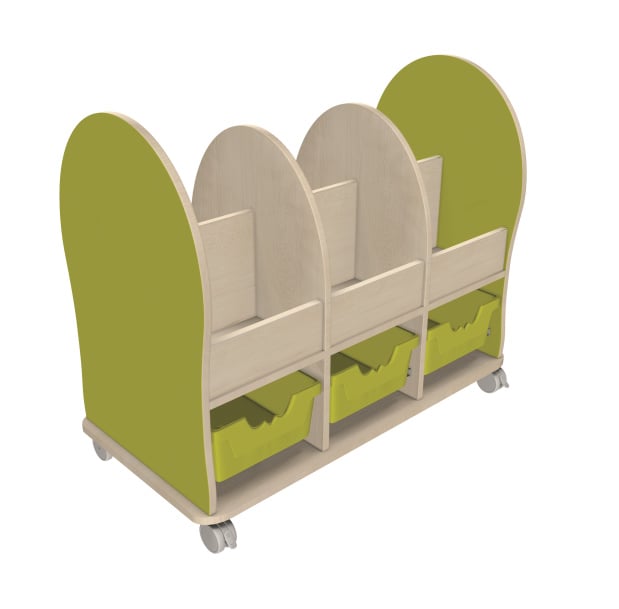 Book trolley Midi, 6 compartments and 3 ErgoTray drawers L