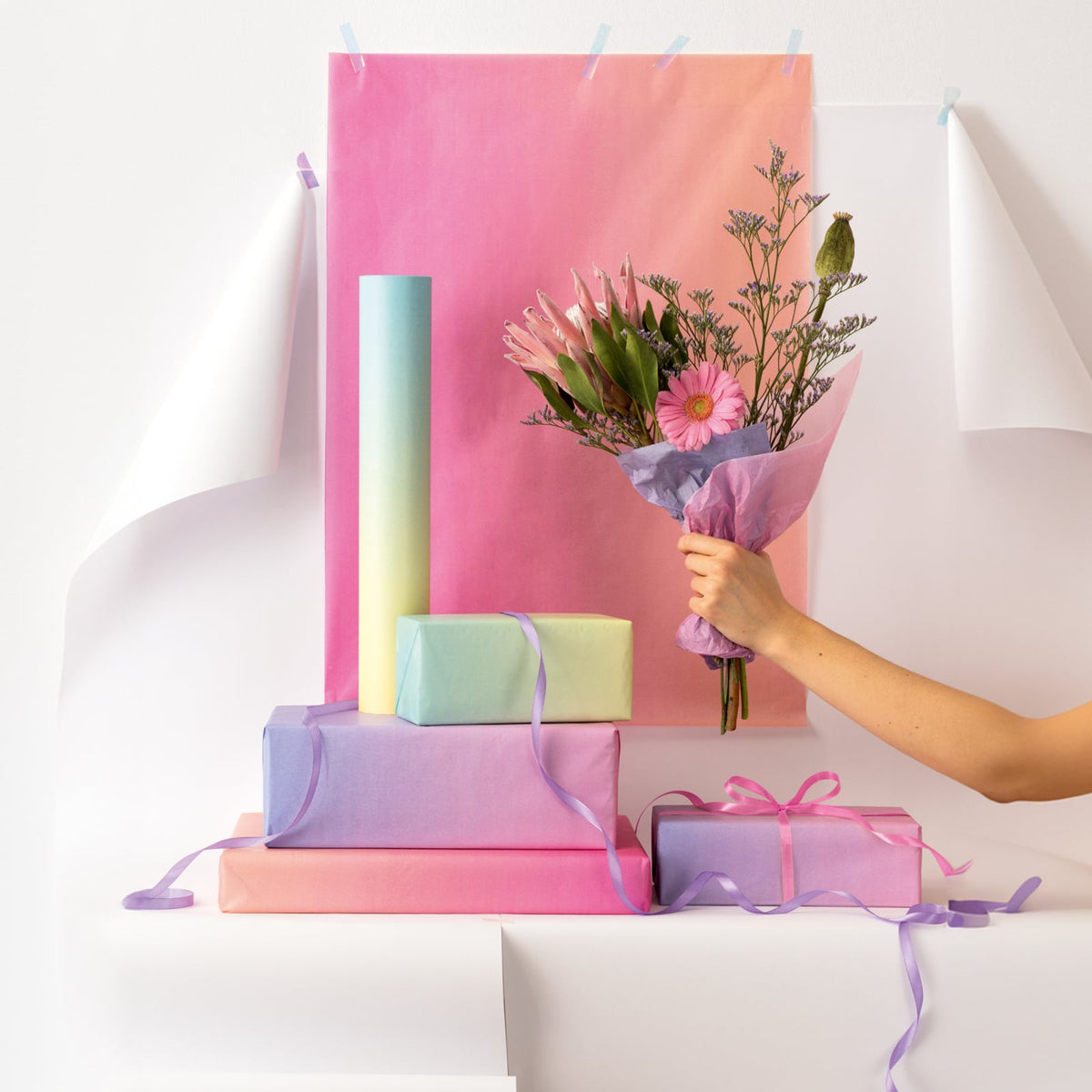 Zijdepapier Regenboog pastel, 50 x 70 cm, 6 vel, 3 designs ass.