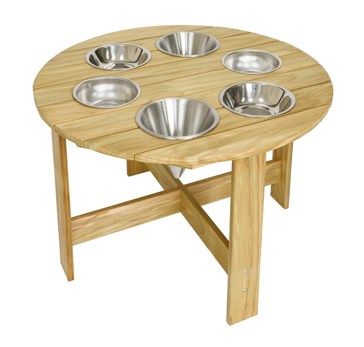 # Ronde outdoor zand-speeltafel gemaakt van dennenhout