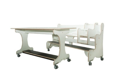 Ergonomic table & seating system straight birch/white HPL