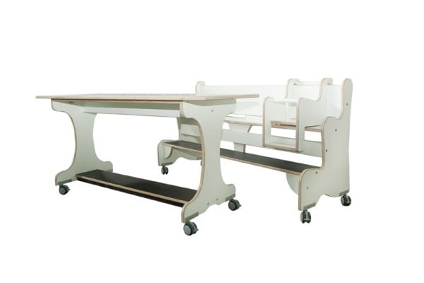 Ergonomisch tafel & zitsysteem recht berken/wit hpl