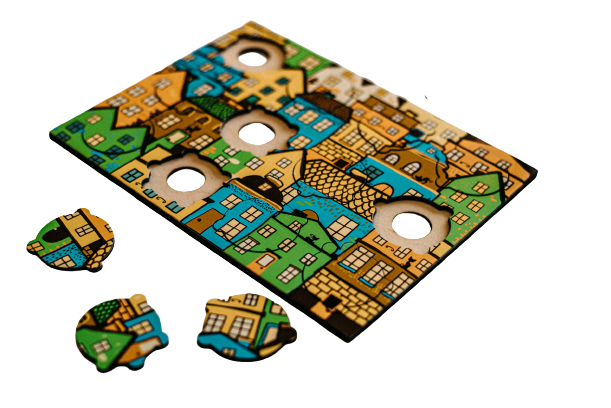 Set van 3 houten puzzels, 4 thema's