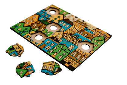 Set van 3 houten puzzels, 4 thema's