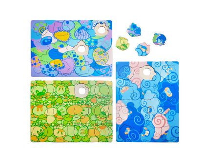 Set van 3 houten puzzels, 4 thema's