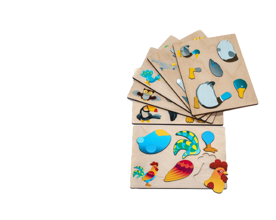 6 puzzels in een houten opbergkist