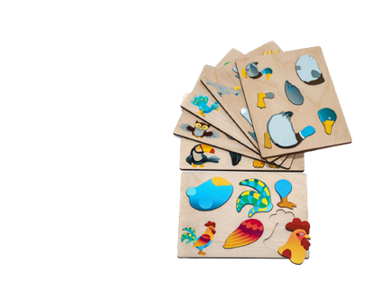 6 puzzels in een houten opbergkist