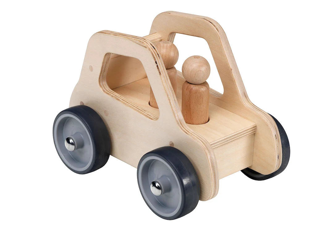 Large wooden car with two figures