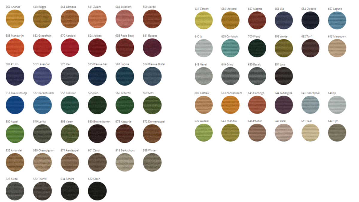 Beschikbare kleuren voor Tretford round rug