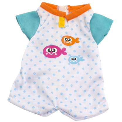 Poppen pyjama blauw-wit met visjes, 32 cm, poppenkleding