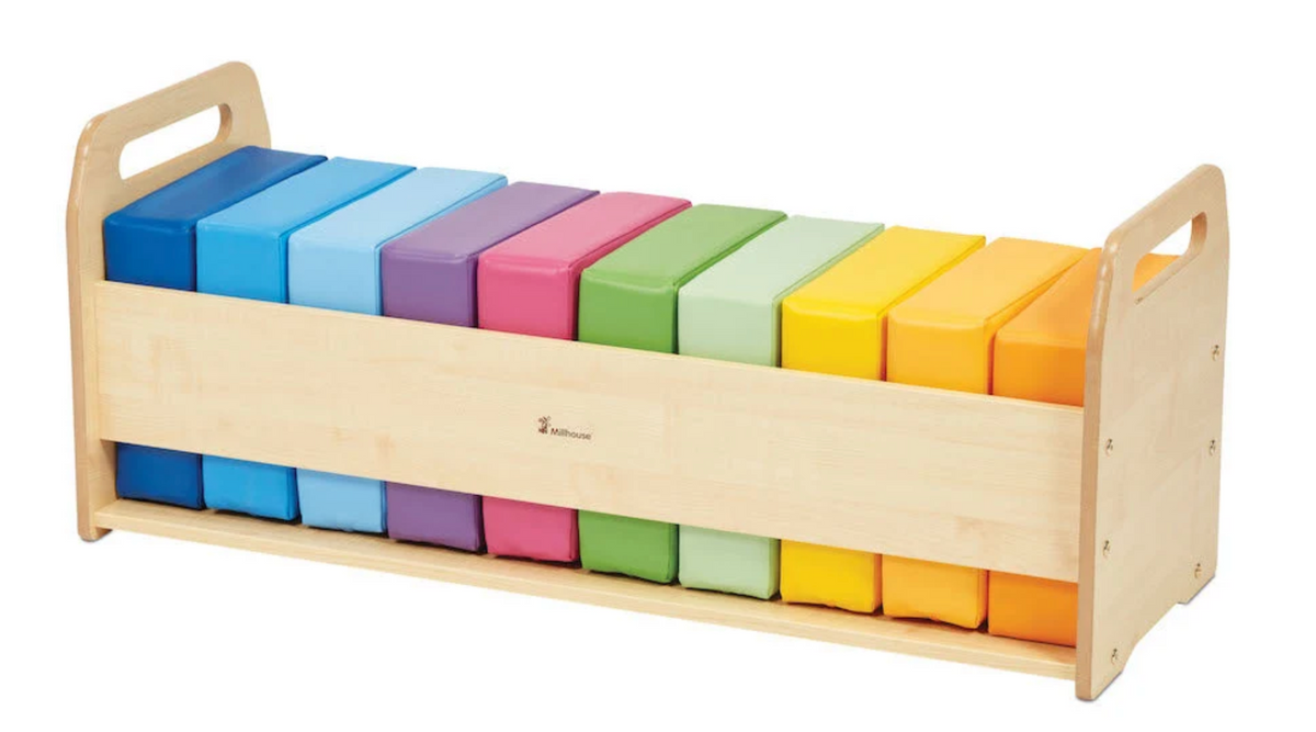 Set met zachte kussens en opbergmeubel, regenboog