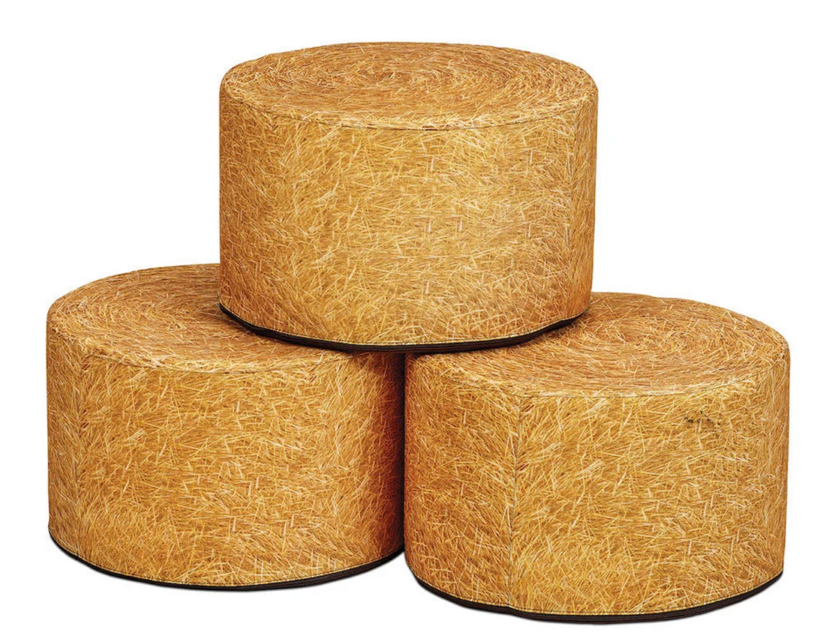Ronde poef hooibalen, set van 3