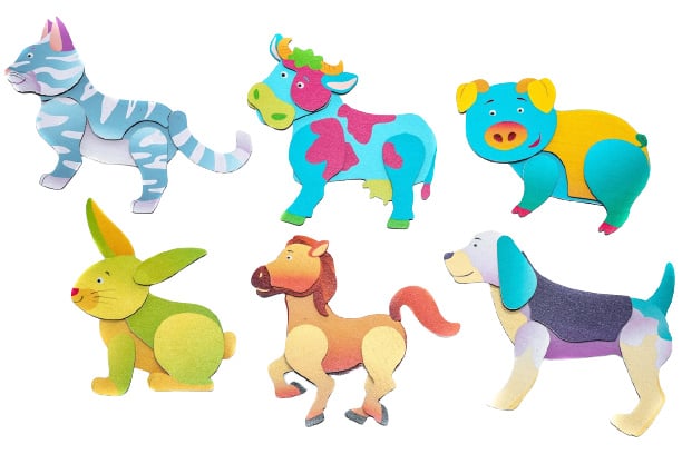 6 puzzels in een houten opbergkist, thema dieren