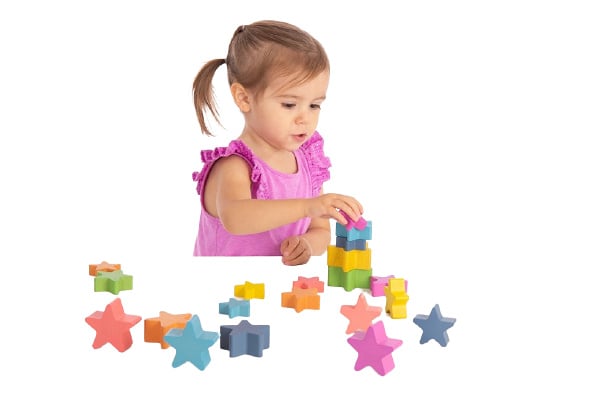 Tickit set of 21 wooden stars, rainbow colors