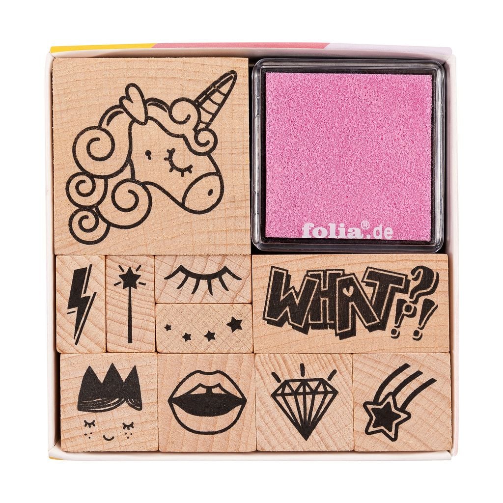 Wooden stamp set, unicorn