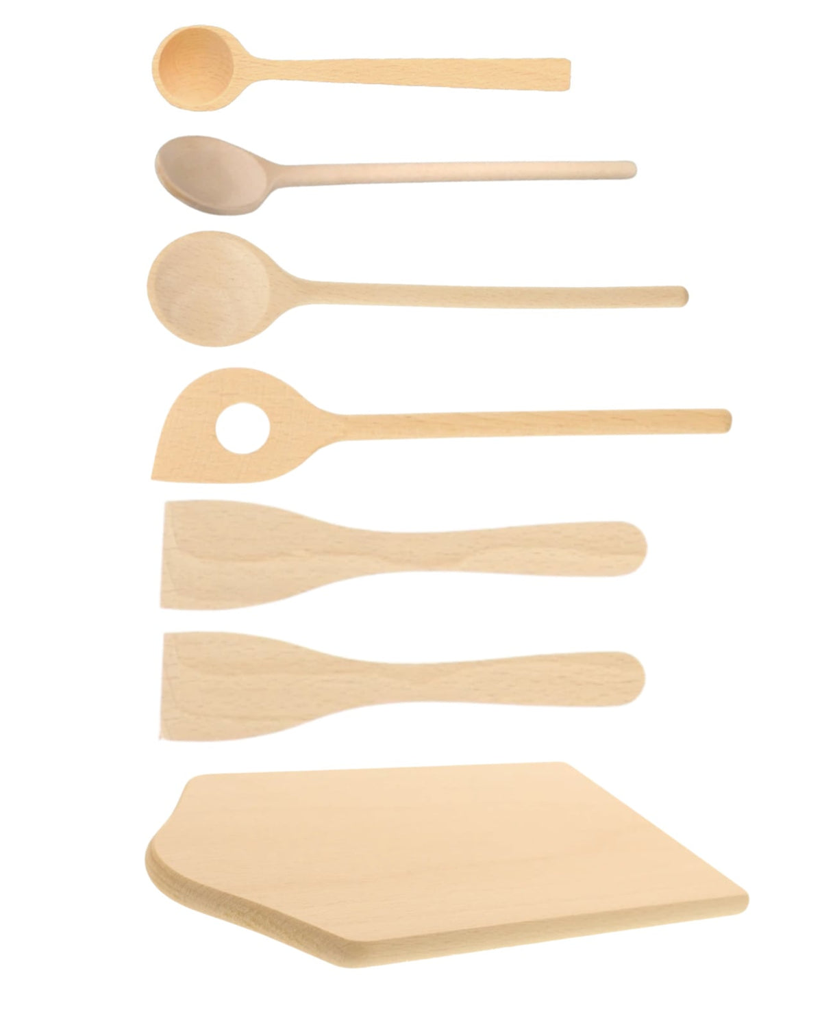 Small spoon and spatula set with cutting board, 7-piece
