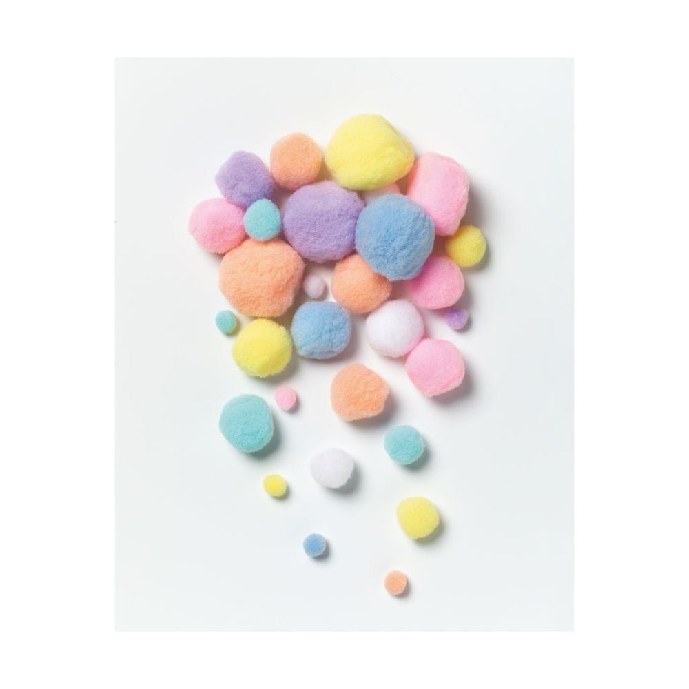 Pompons, pastel kleuren