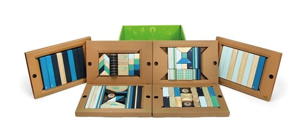 Tegu magneetblokken set 130-delig blauwtinten + 60 wielen
