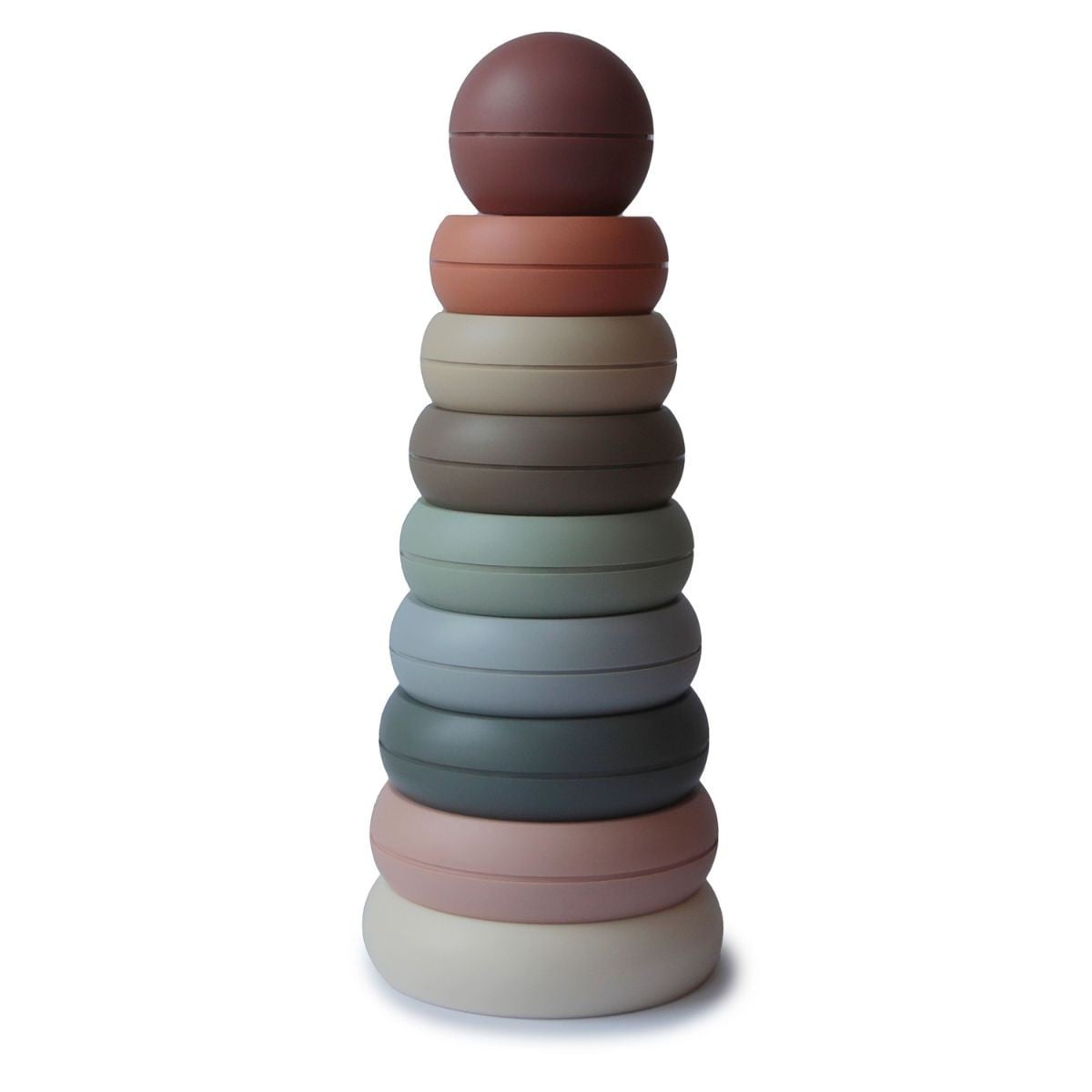 Mushie stacking tower coloured rings pastel