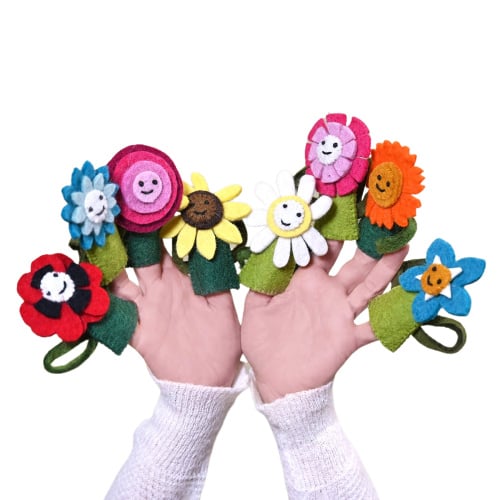 Felt Finger Puppets Flower assorted, set of 8 pieces Fairtrade