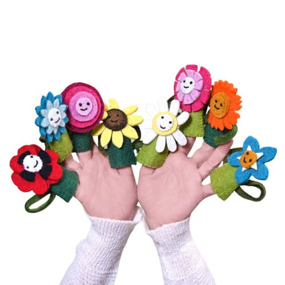 Felt Finger Puppets Flower assorted, set of 8 pieces Fairtrade