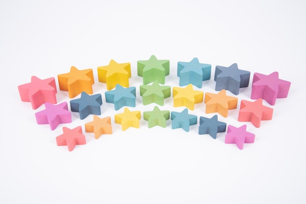 Tickit set of 21 wooden stars, rainbow colors