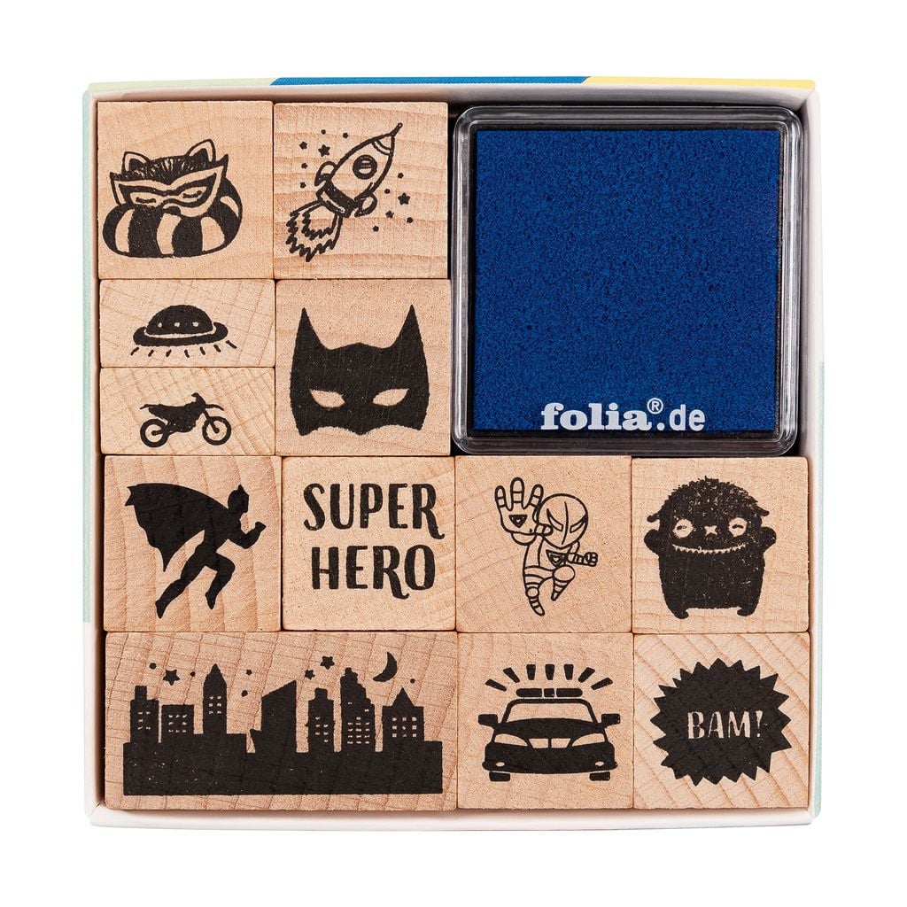 Wooden stamp set, superhero