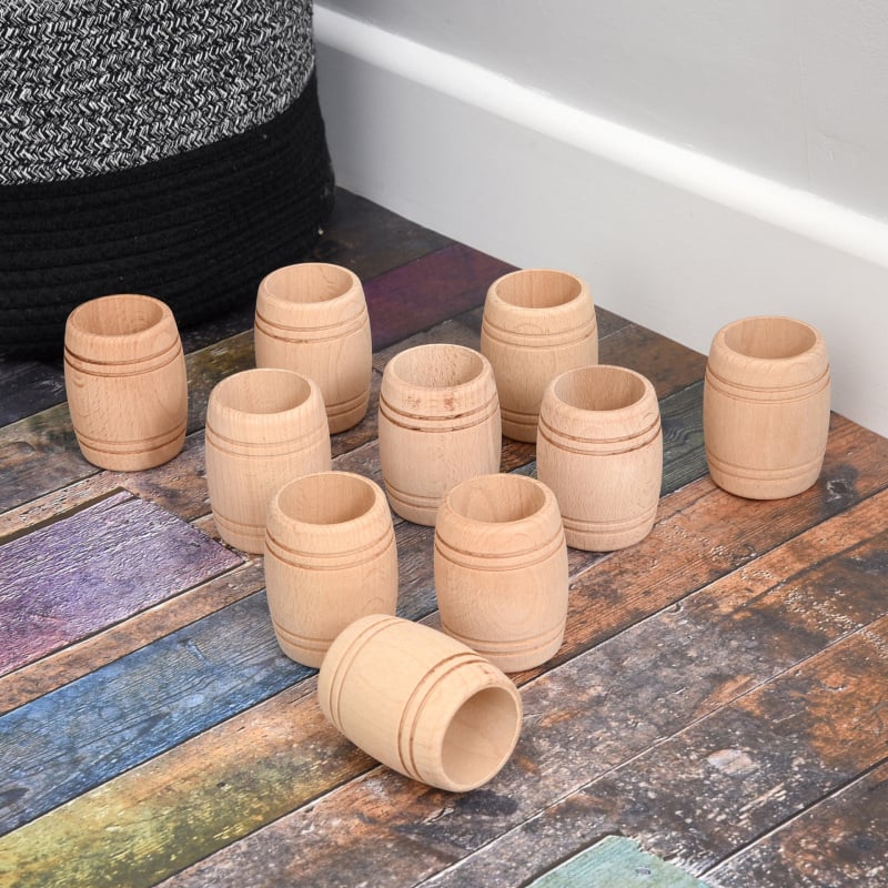 Tickit Natural Wooden Barrels, Set of 10