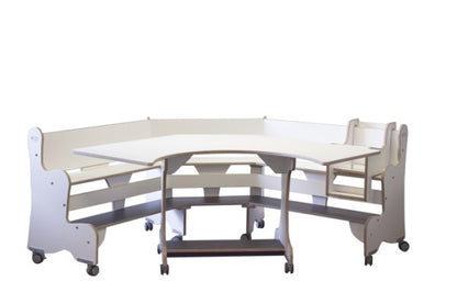 Mobile corner table and bench unit, birch/white HPL
