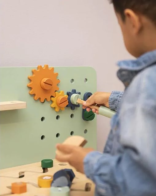 Wooden workbench mint green