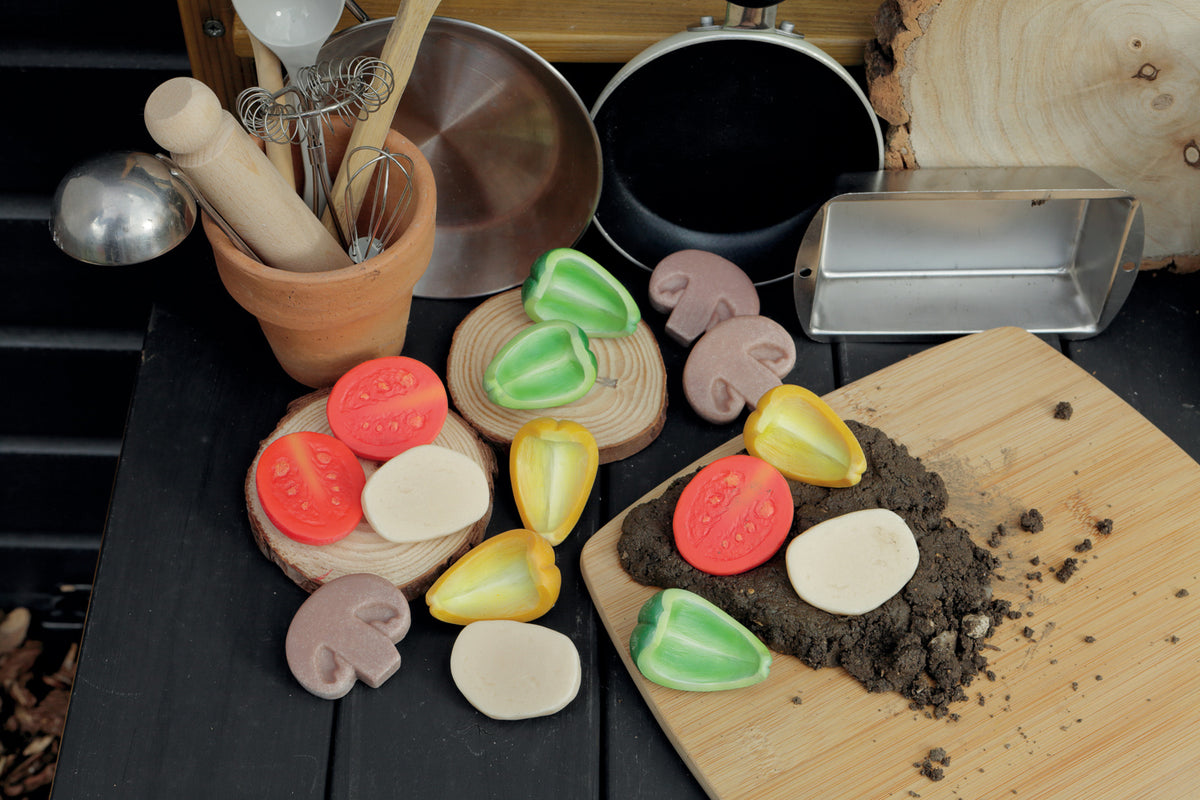 Sensory play stones, Pizza toppings