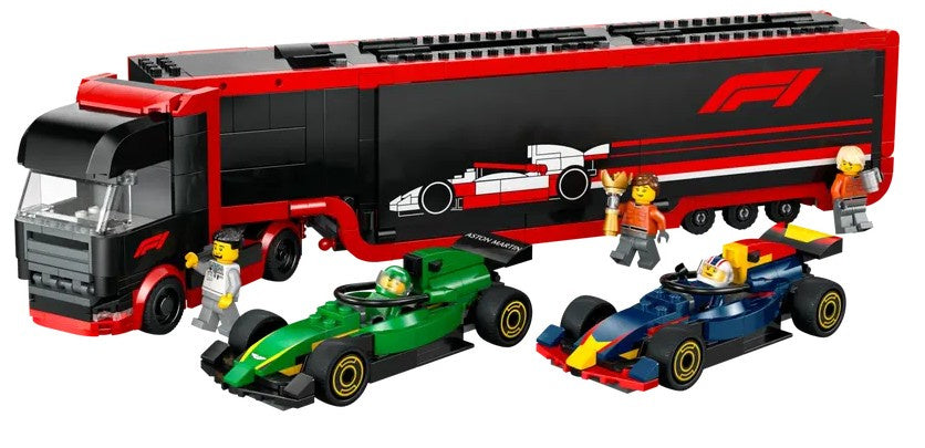 # Lego City Formule 1 truck met RB20 en AMR24 Formule 1 auto's, 1086-delig