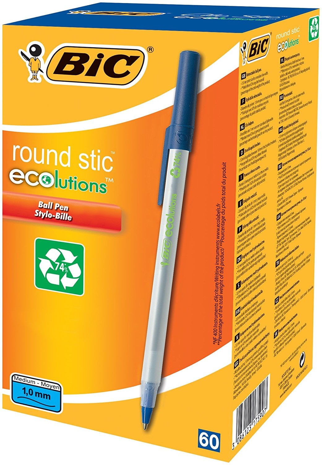 Ballpoint pen BiC Ecolutions Round Stic blue, 60 count
