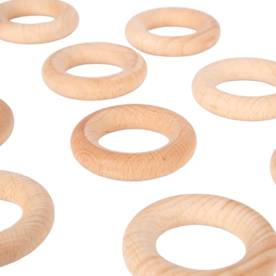 Tickit Natural Wooden Rings, set of 10