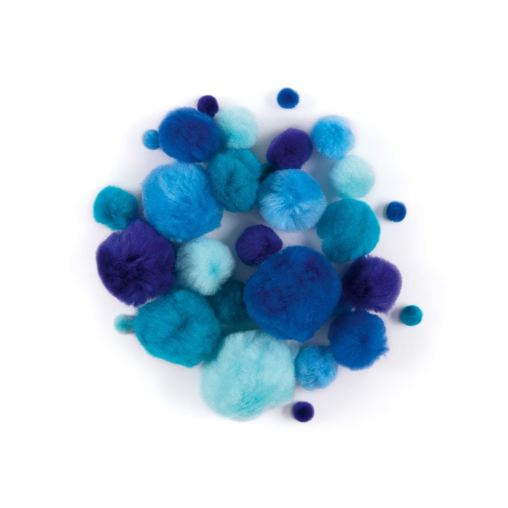 Pompons, blauwe kleuren