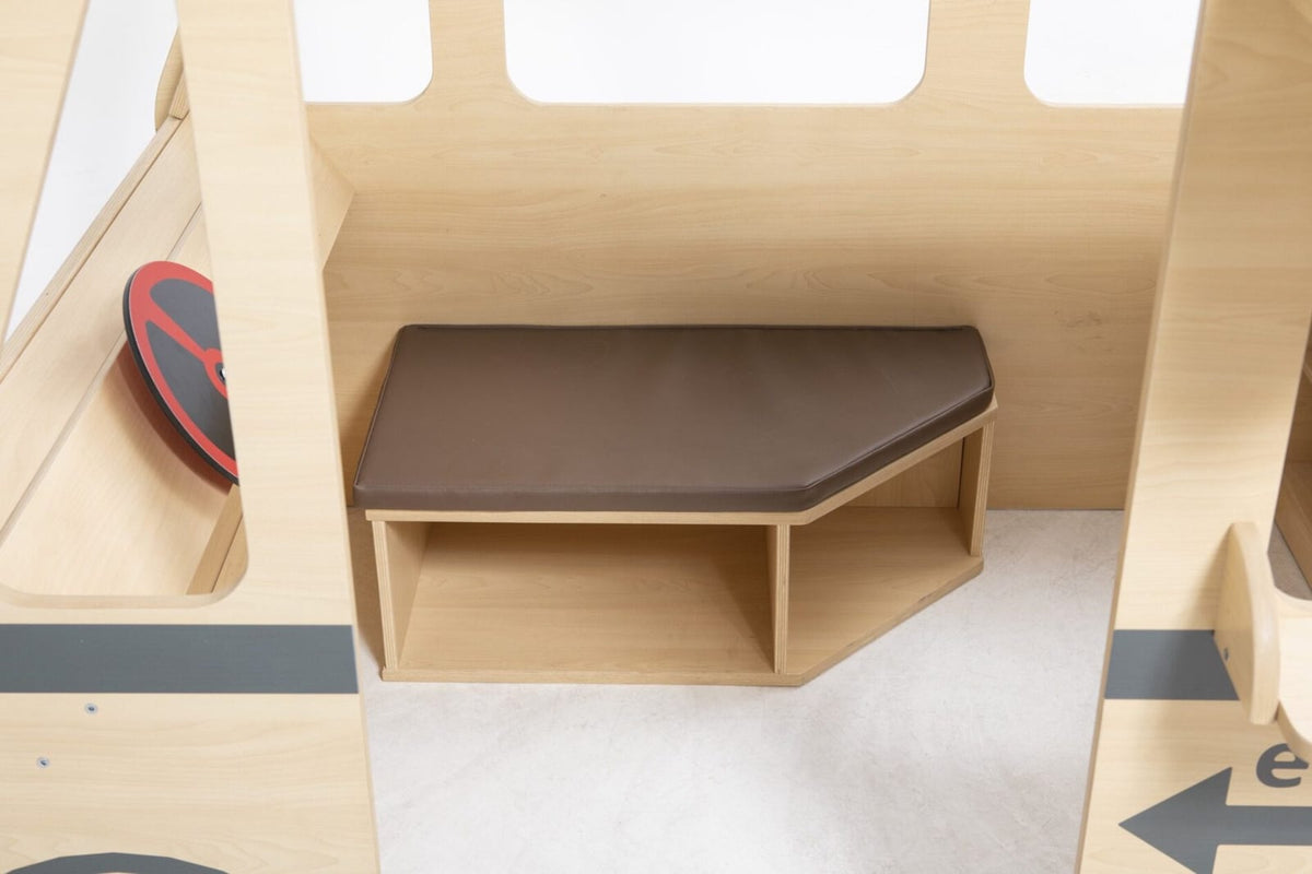 Wooden camper with awning