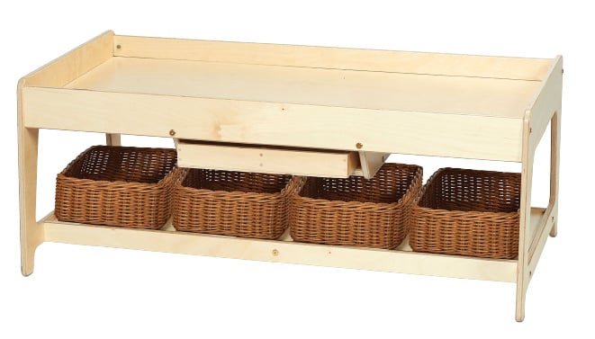 # Ontdektafel met 4 rieten mandjes