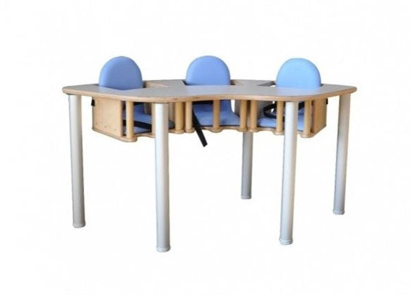 Baby feeding table, aluminum legs and 3 seats