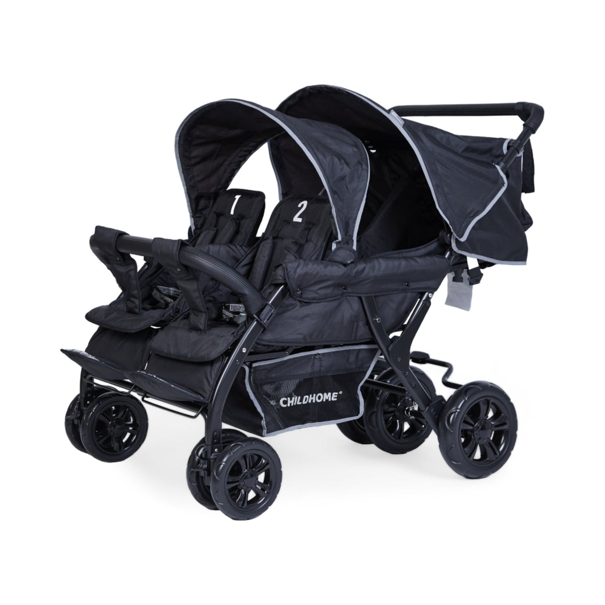 # Quadruple, 4-persoons kinderwagen incl. regenhoes en zonnekappen