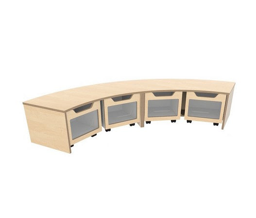# Storage bench quarter-round with bins