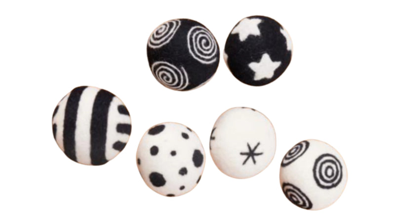 Baby patroonballen contrasterend zwart/wit, set van 6