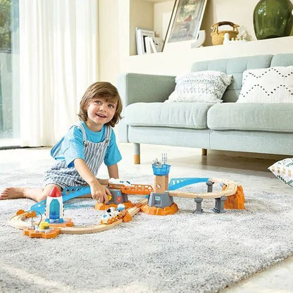 Wooden train set Mars launch