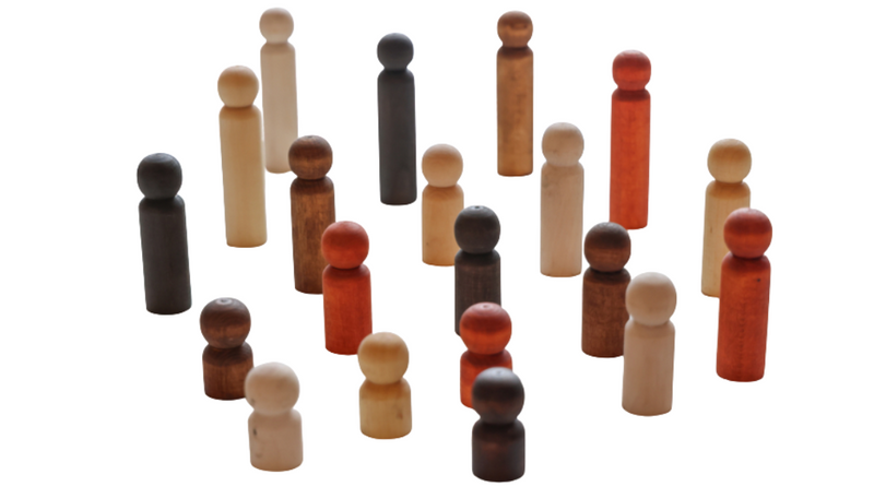 Kleine houten multiculturele poppen, set van 20