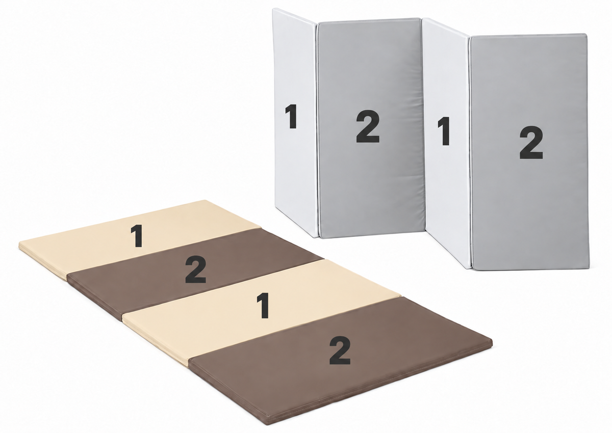Kleurindeling opvouwbare speelmatten: op beide matten afwisselend kleur 1 en kleur 2 (1-2-1-2).